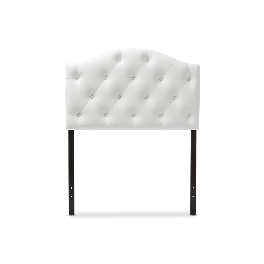 Myra Modern and Contemporary White Faux Leather Upholstered Button-Tufted Scalloped Twin Size Headboard. Picture 1