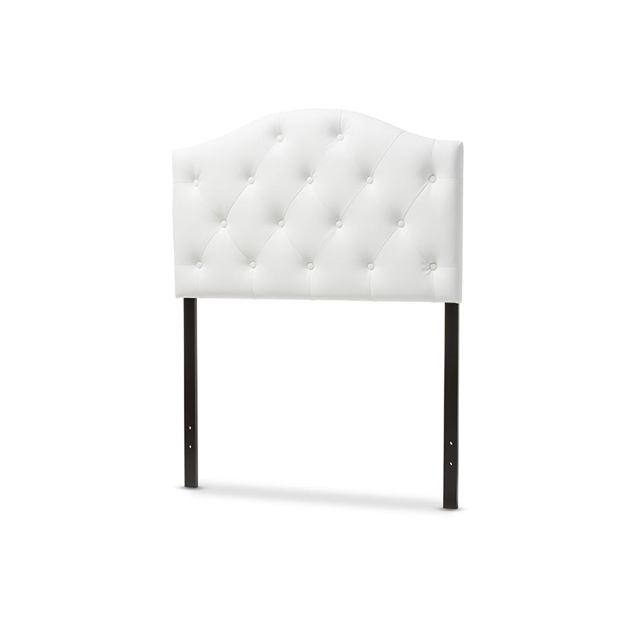 Myra Modern and Contemporary White Faux Leather Upholstered Button-Tufted Scalloped Twin Size Headboard. Picture 2