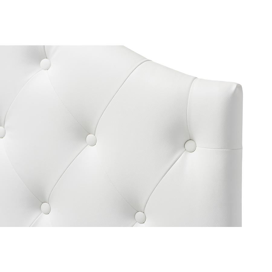 Myra Modern and Contemporary White Faux Leather Upholstered Button-Tufted Scalloped Twin Size Headboard. Picture 3