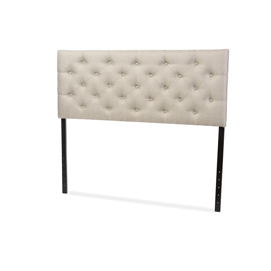 Viviana Modern and Contemporary Light Beige Fabric Upholstered Button-tufted Queen Size Headboard. Picture 2