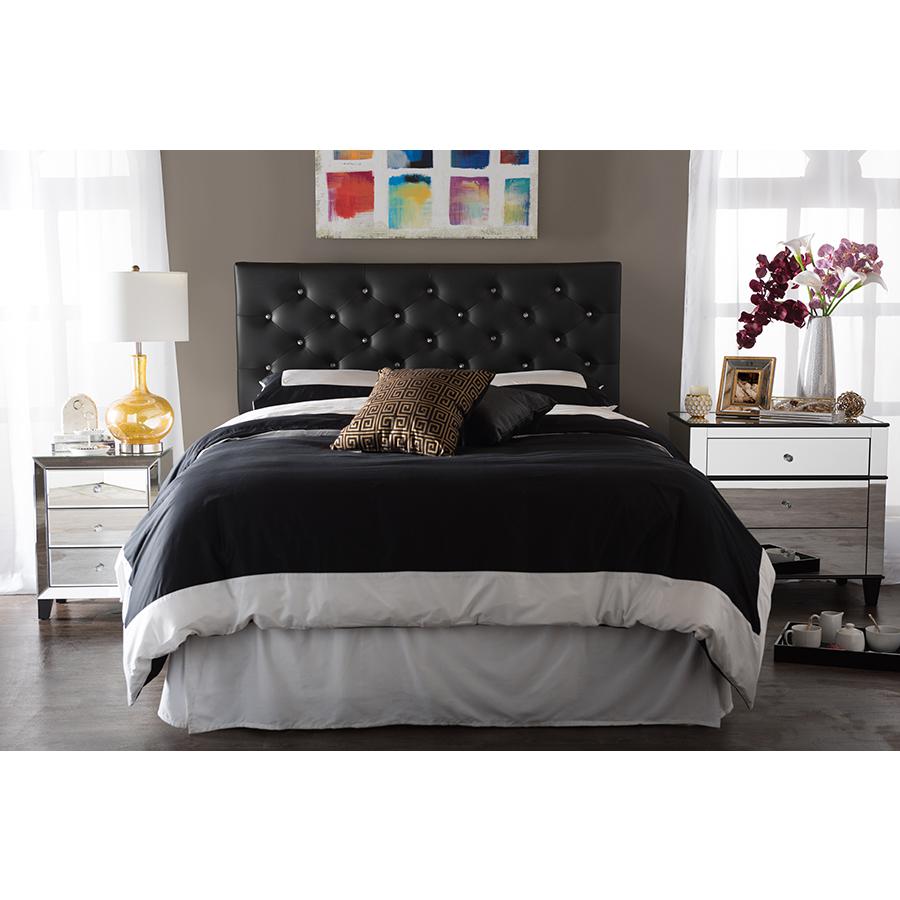 Viviana Modern and Contemporary Black Faux Leather Upholstered Button-tufted Full Size Headboard. Picture 4
