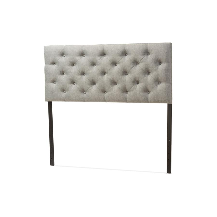 Viviana Modern and Contemporary Grey Fabric Upholstered Button-tufted Queen Size Headboard. Picture 2