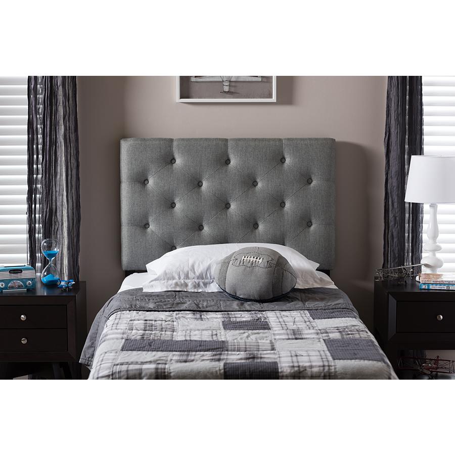 Viviana Modern and Contemporary Grey Fabric Upholstered Button-Tufted Twin Size Headboard. Picture 4