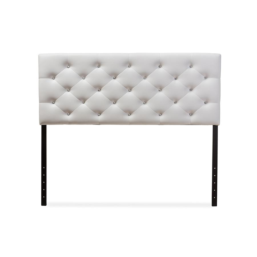 White Faux Leather Upholstered Button-tufted Full Size Headboard. Picture 5