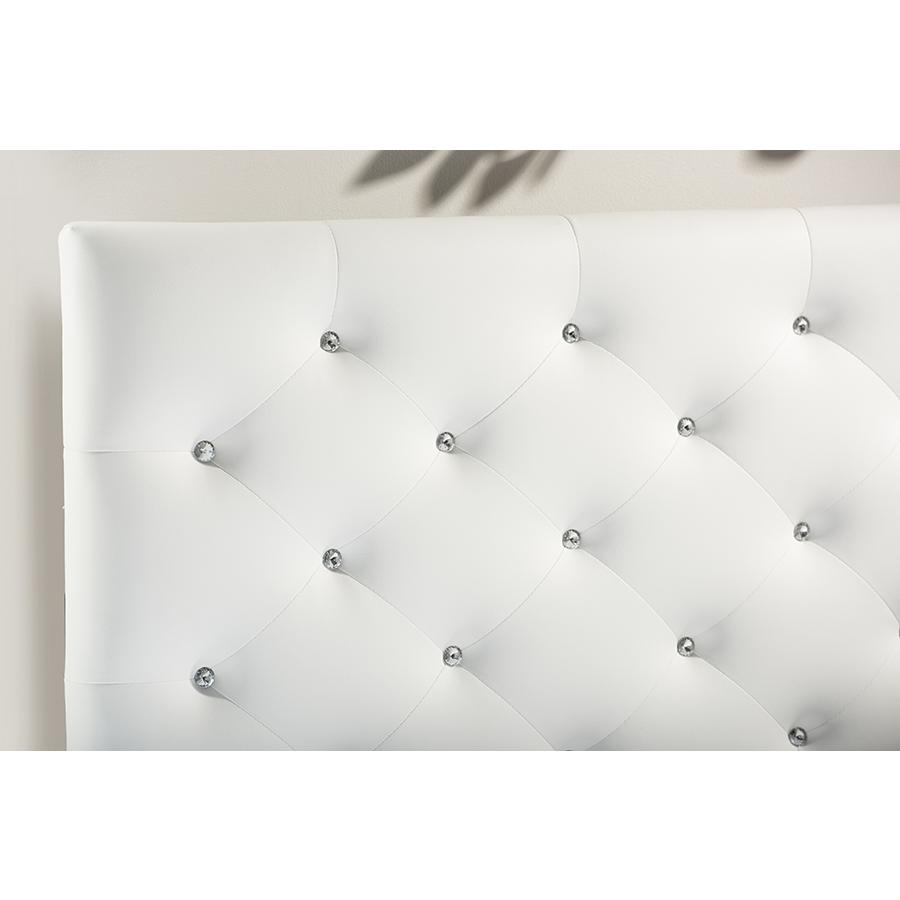 White Faux Leather Upholstered Button-tufted Full Size Headboard. Picture 3