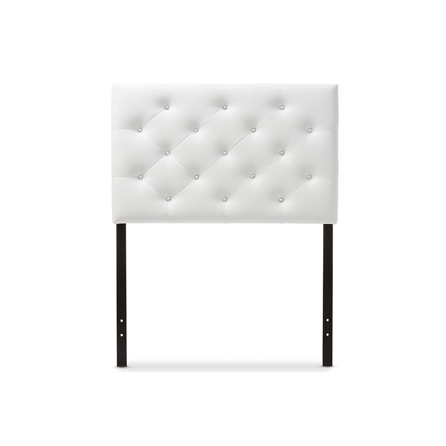 White Faux Leather Upholstered Button-Tufted Twin Size Headboard. Picture 1