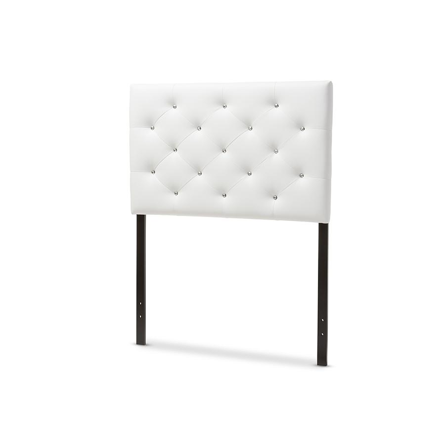 Viviana Modern and Contemporary White Faux Leather Upholstered Button-Tufted Twin Size Headboard. Picture 2
