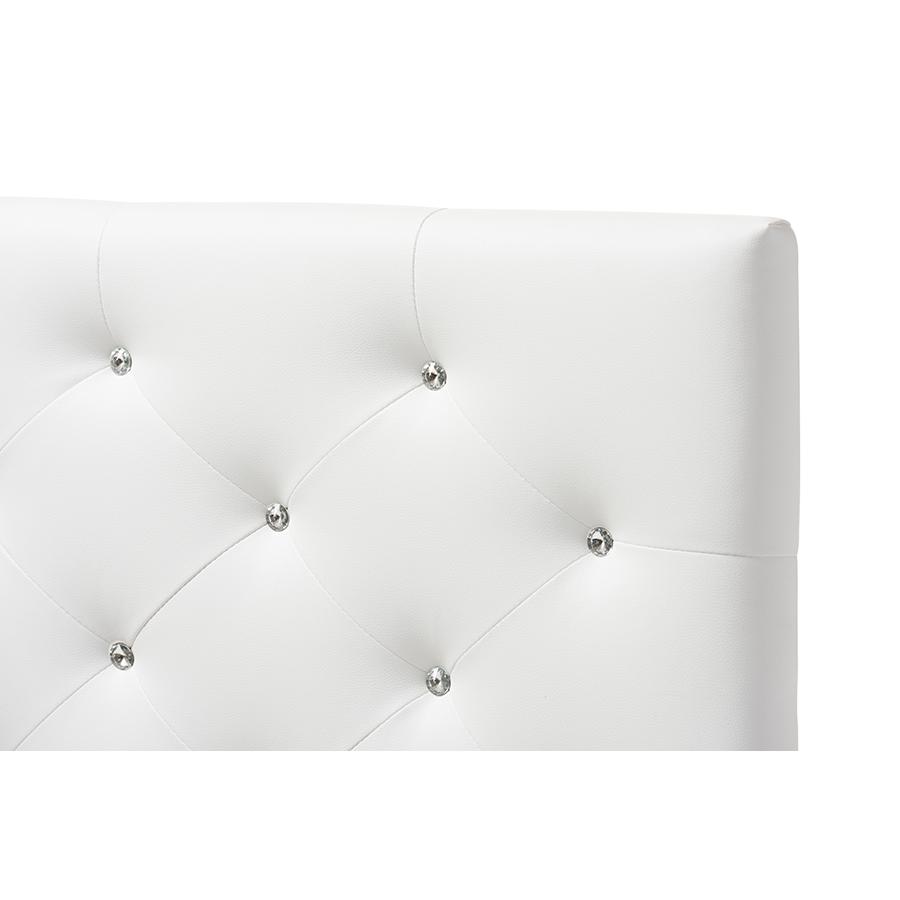 White Faux Leather Upholstered Button-Tufted Twin Size Headboard. Picture 3