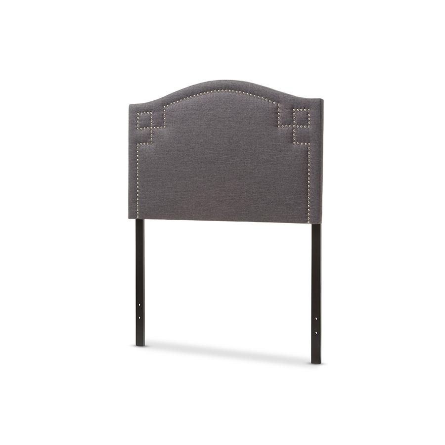 Aubrey Modern and Contemporary Dark Grey Fabric Upholstered Twin Size Headboard. Picture 2