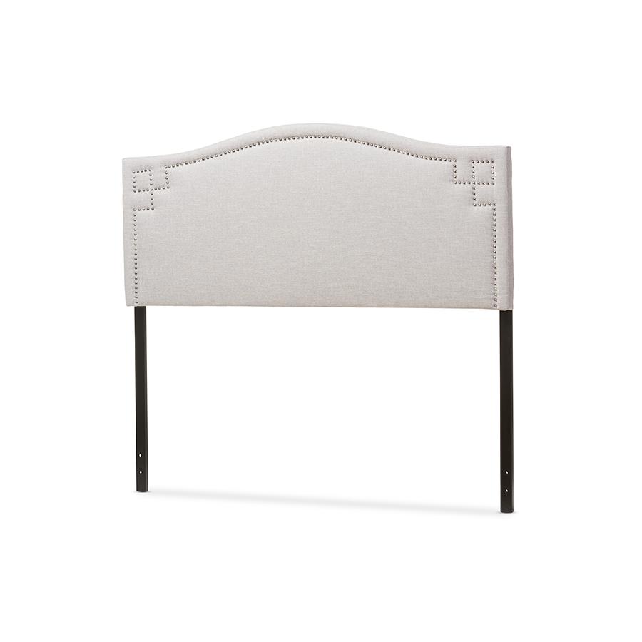 Aubrey Modern and Contemporary Grayish Beige Fabric Upholstered Full Size Headboard Greyish Beige. Picture 2