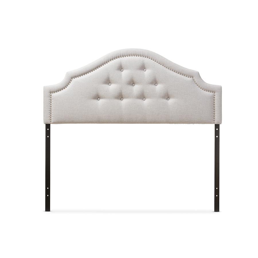 Cora Modern and Contemporary Grayish Beige Fabric Upholstered Full Size Headboard Greyish Beige. Picture 1