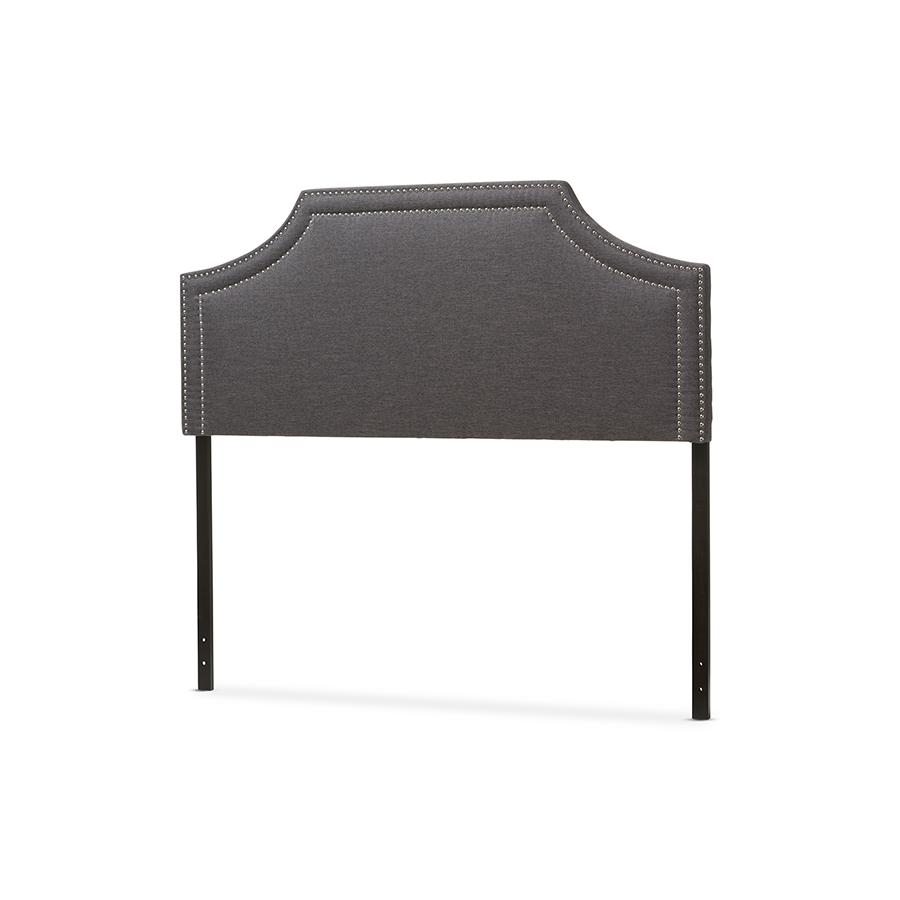 Avignon Modern and Contemporary Dark Grey Fabric Upholstered Full Size Headboard. Picture 1