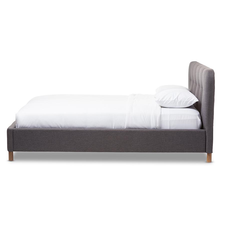 Germaine Mid-Century Modern Dark Grey Fabric King Size Grid-Tufting Platform Bed. Picture 2
