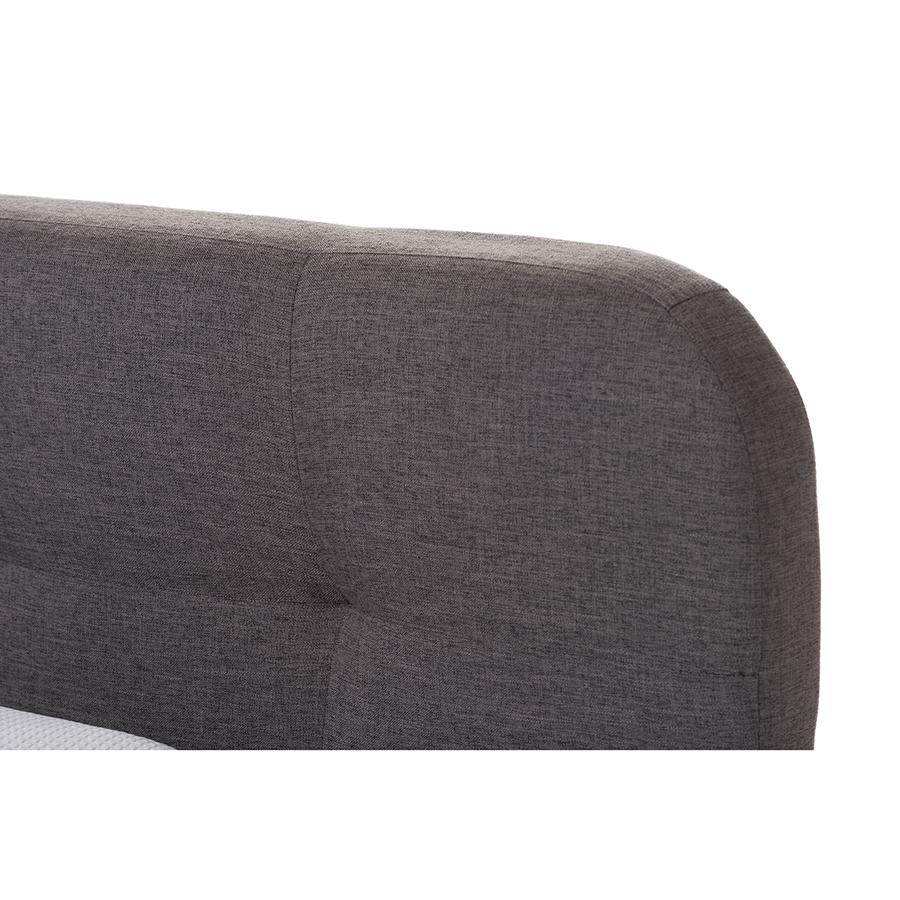 Germaine Mid-Century Modern Dark Grey Fabric King Size Grid-Tufting Platform Bed. Picture 3