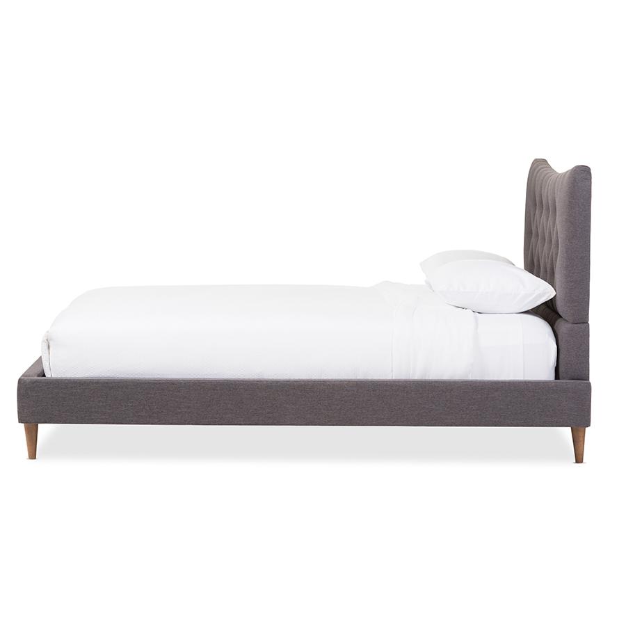 Hannah Mid-Century Modern Dark Grey Fabric King Size Platform Bed. Picture 2