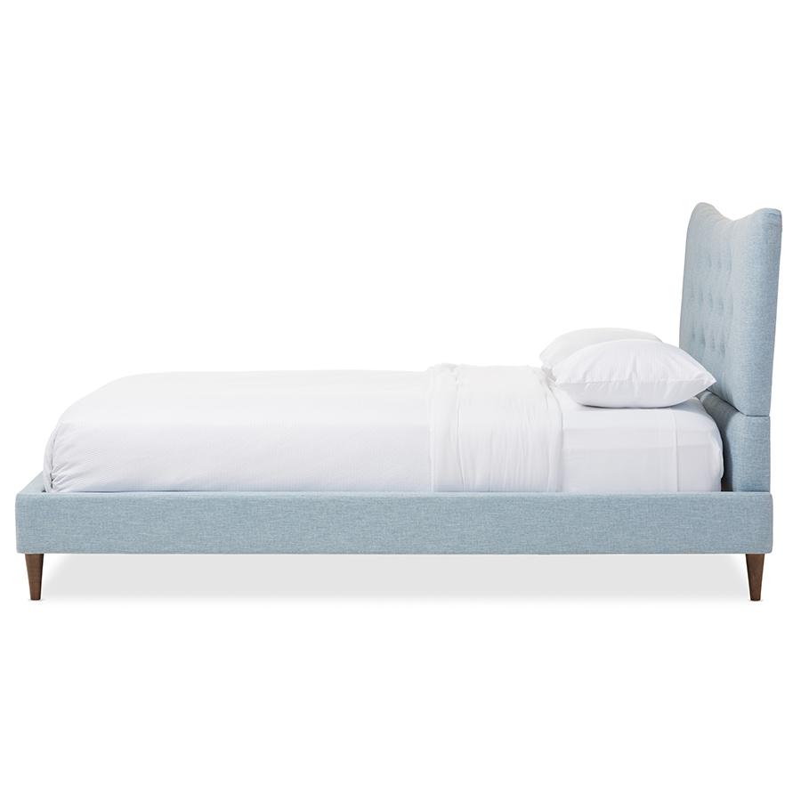 Baxton Studio Hannah Mid-Century Modern Sky Blue Fabric Queen Size Platform Bed. Picture 2