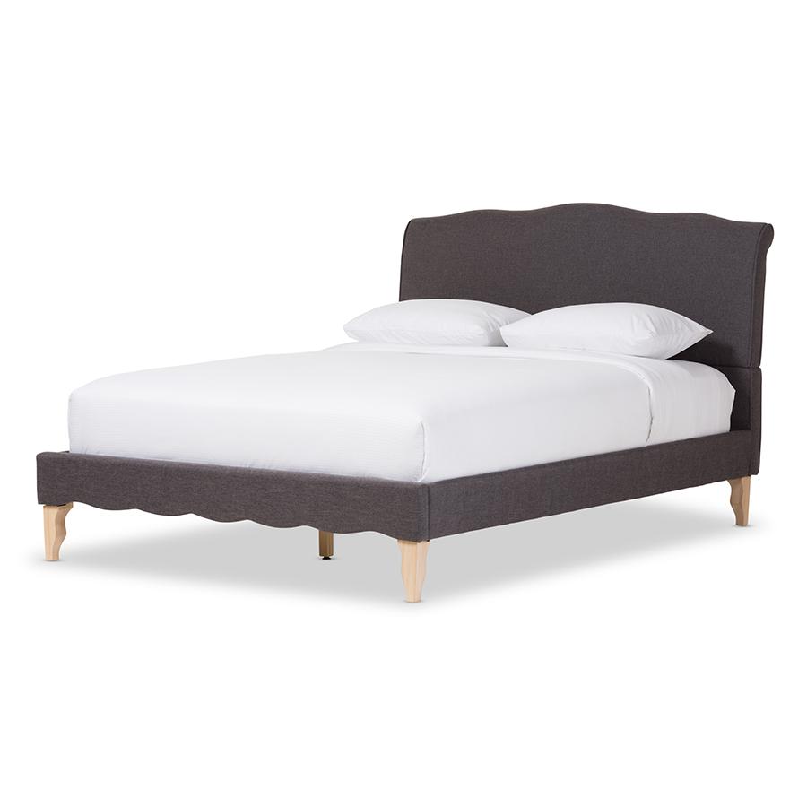Fannie French Classic Modern Style Dark Grey Polyester Fabric Queen Size Platform Bed. Picture 1