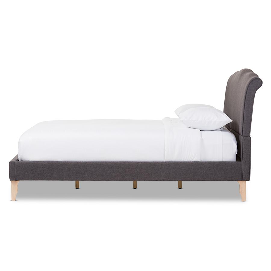 Fannie French Classic Modern Style Dark Grey Polyester Fabric Queen Size Platform Bed. Picture 2