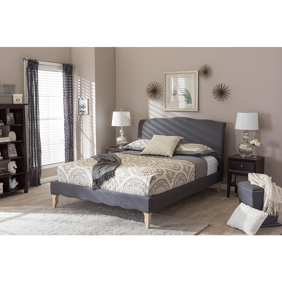 Fannie French Classic Modern Style Dark Grey Polyester Fabric Queen Size Platform Bed. Picture 4
