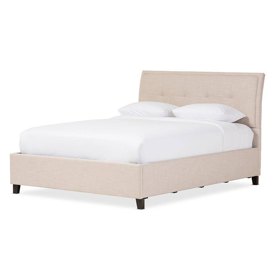 Lea Modern and Contemporary Beige Mix-Linen Queen Size Storage Platform Bed. Picture 1