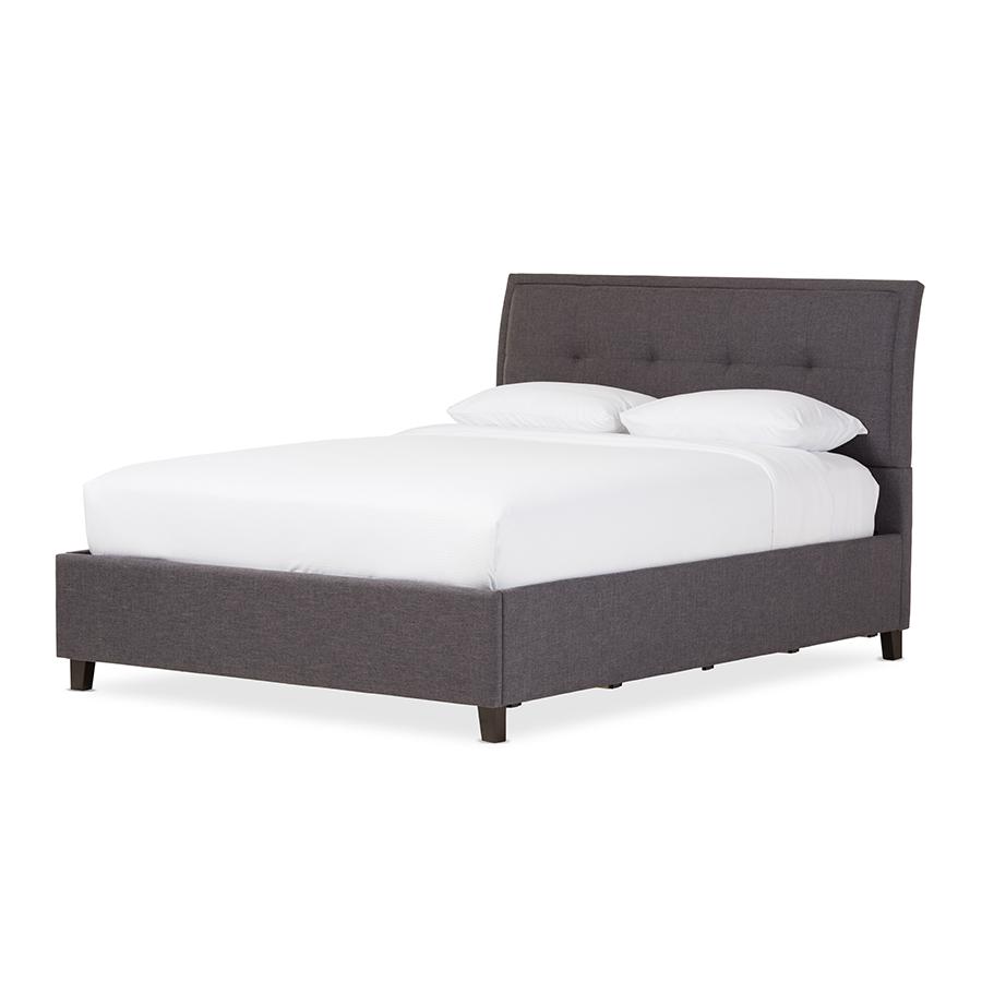 Lea Modern and Contemporary Dark Grey Fabric Queen Size Storage Platform Bed. Picture 1