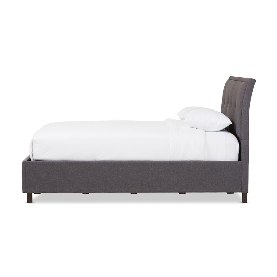 Lea Modern and Contemporary Dark Grey Fabric Queen Size Storage Platform Bed. Picture 3