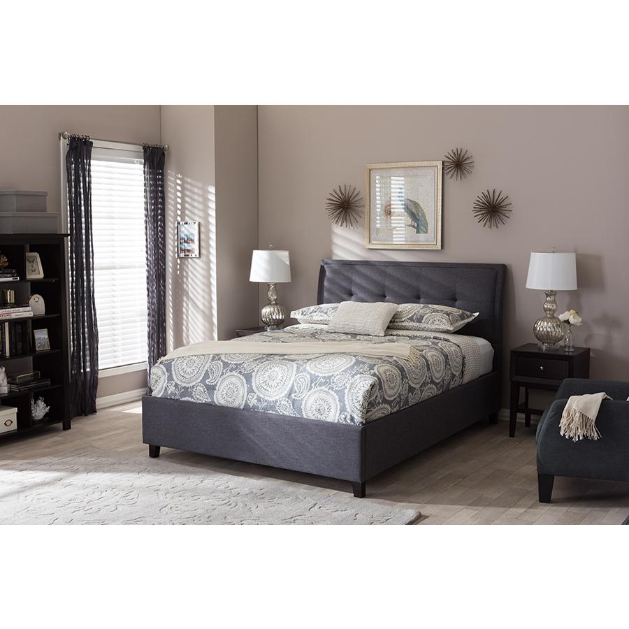 Lea Modern and Contemporary Dark Grey Fabric Queen Size Storage Platform Bed. Picture 4
