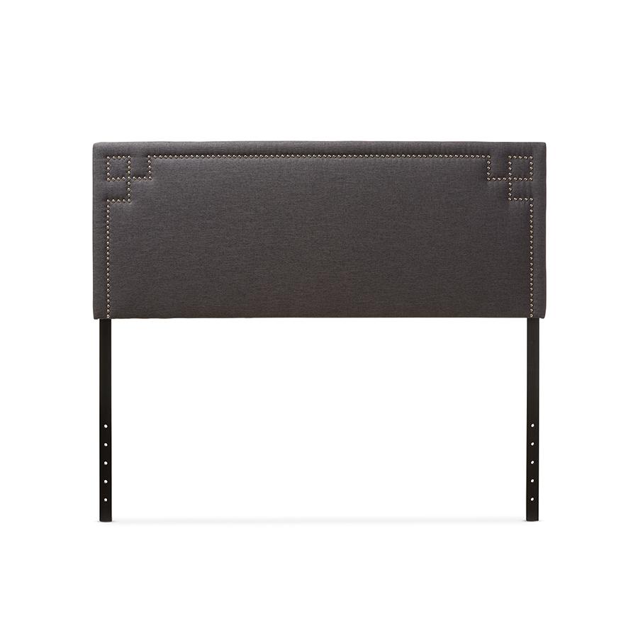 Geneva Modern and Contemporary Dark Grey Fabric Upholstered Queen Size Headboard. Picture 1