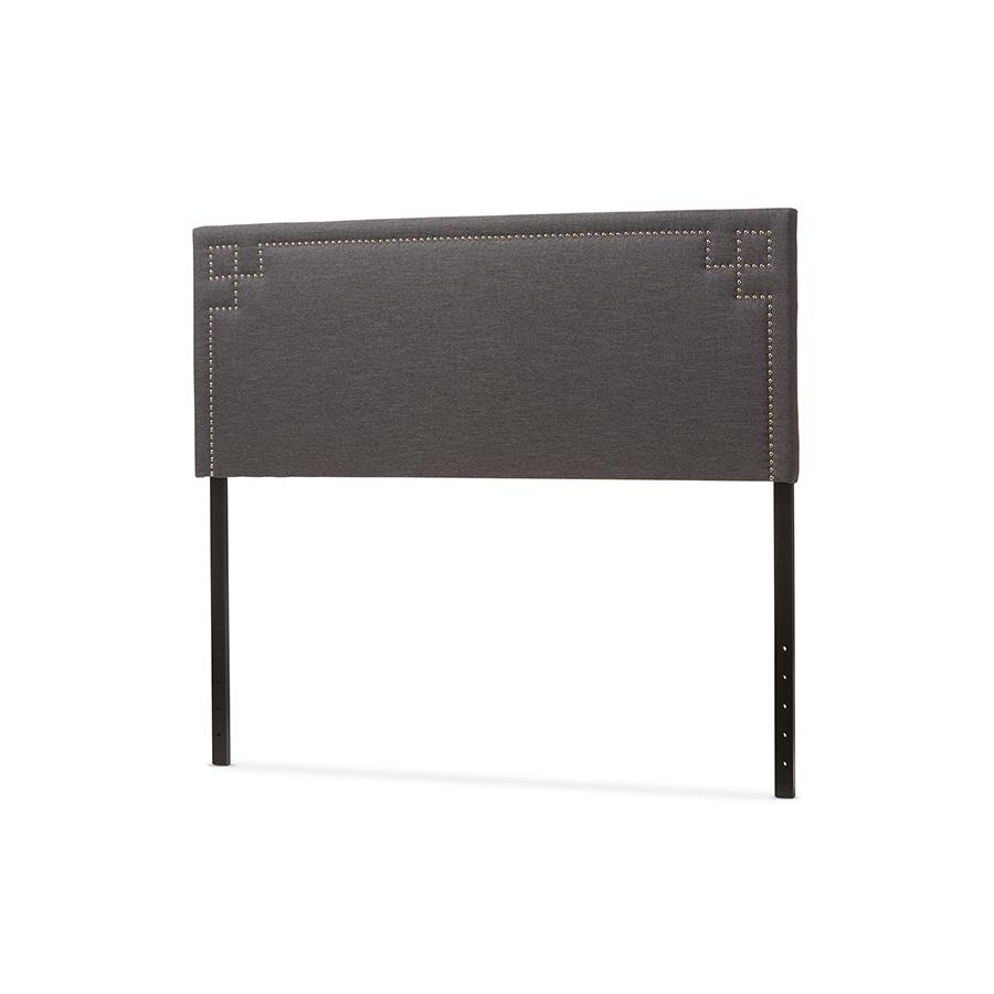 Geneva Modern and Contemporary Dark Grey Fabric Upholstered Queen Size Headboard. Picture 2