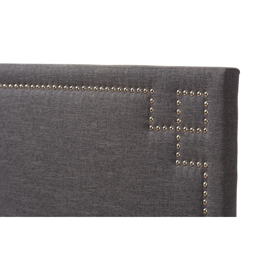 Geneva Modern and Contemporary Dark Grey Fabric Upholstered Queen Size Headboard. Picture 3