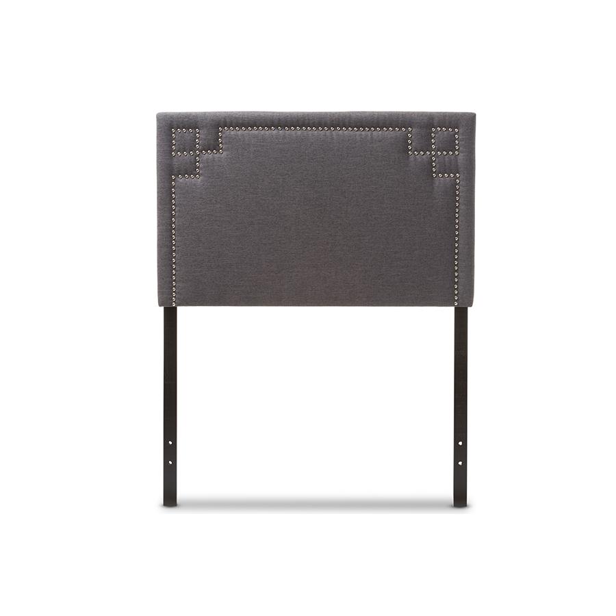 Geneva Modern and Contemporary Dark Grey Fabric Upholstered Twin Size Headboard. Picture 1
