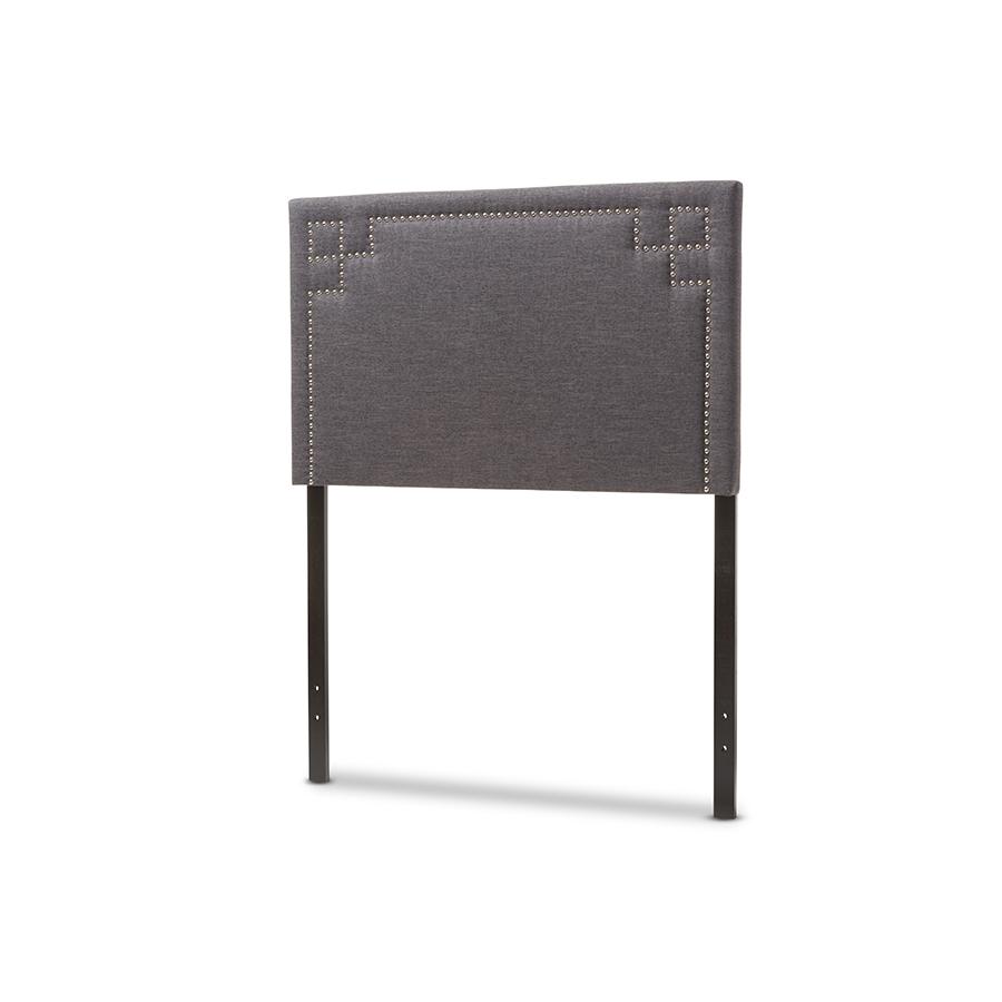 Geneva Modern and Contemporary Dark Grey Fabric Upholstered Twin Size Headboard. Picture 2