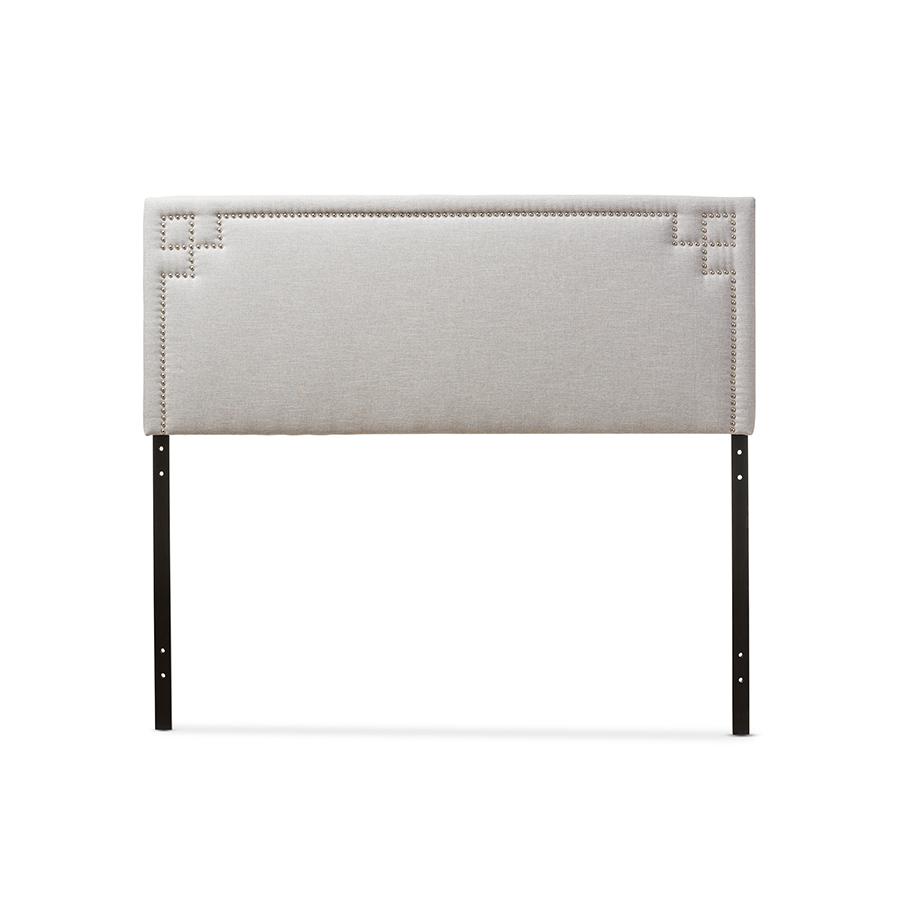 Geneva Modern and Contemporary Grayish Beige Fabric Upholstered Queen Size Headboard Greyish Beige. Picture 1