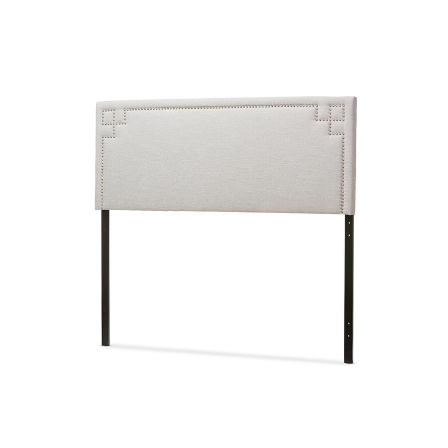 Geneva Modern and Contemporary Grayish Beige Fabric Upholstered Queen Size Headboard Greyish Beige. Picture 2