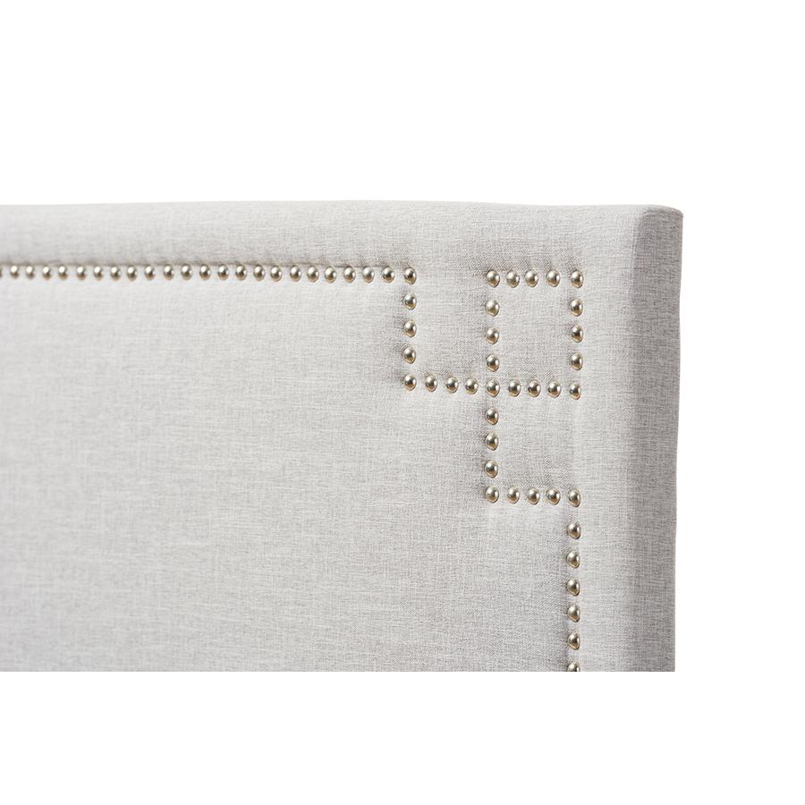 Geneva Modern and Contemporary Grayish Beige Fabric Upholstered Queen Size Headboard Greyish Beige. Picture 3