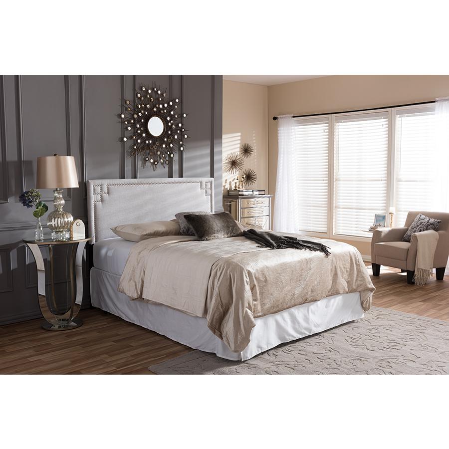 Geneva Modern and Contemporary Grayish Beige Fabric Upholstered Queen Size Headboard Greyish Beige. Picture 4
