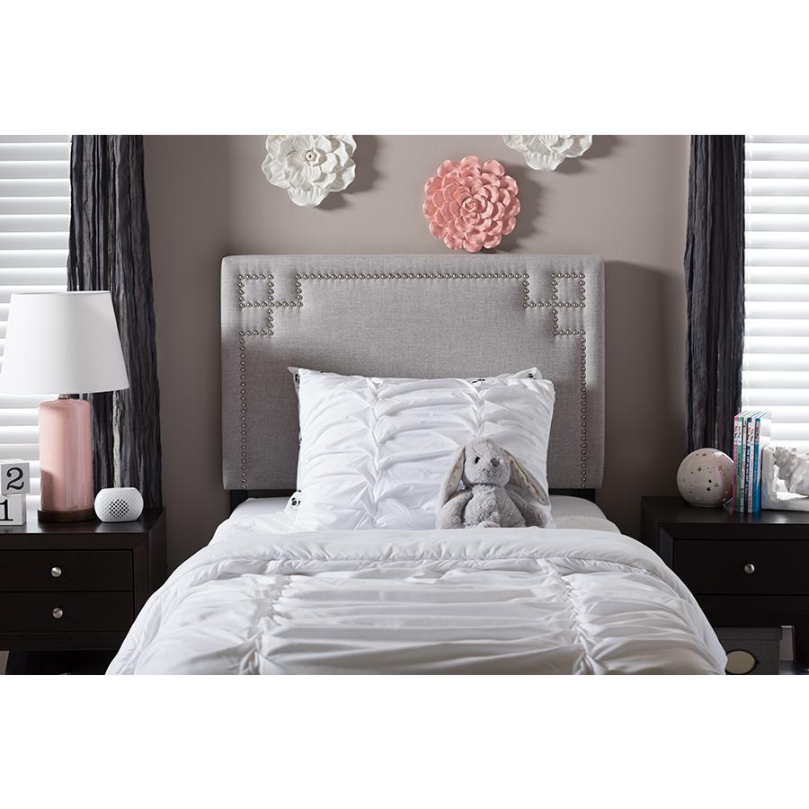 Geneva Modern and Contemporary Grayish Beige Fabric Upholstered Twin Size Headboard Greyish Beige. Picture 4