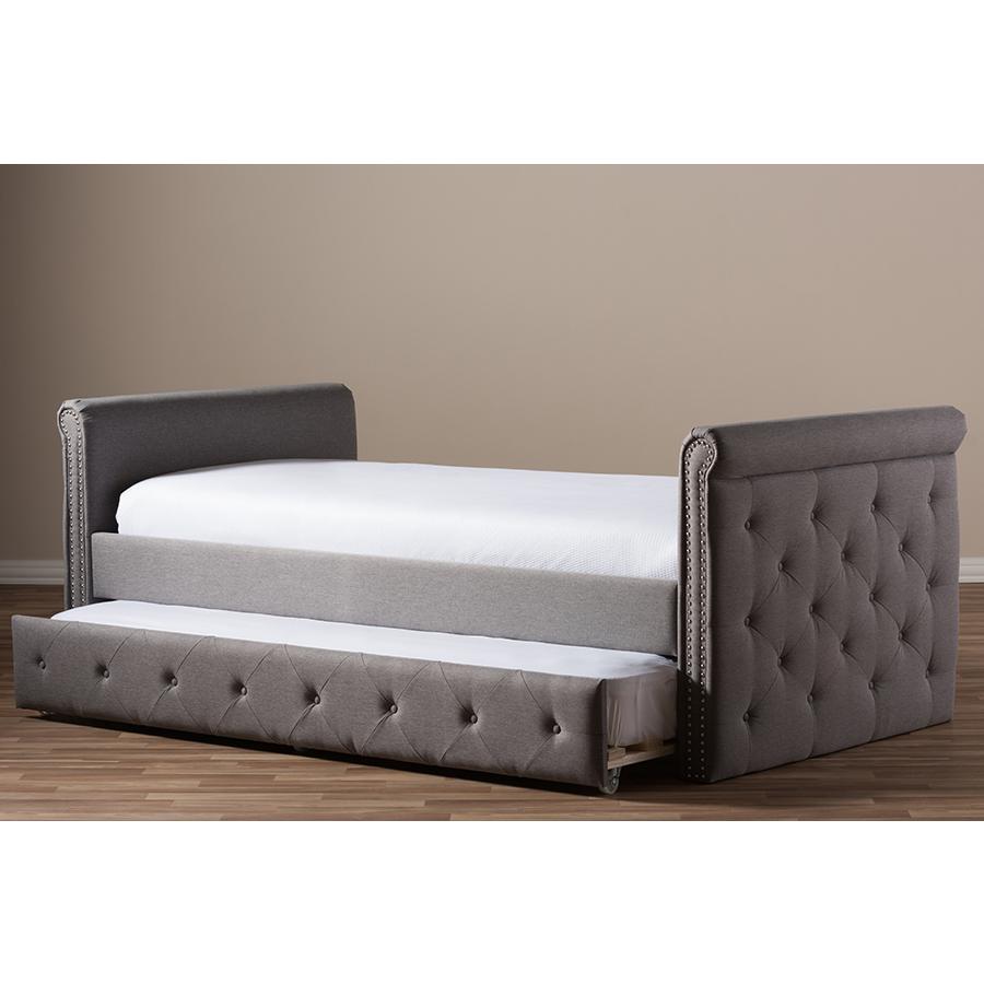Grey Fabric Tufted Twin Size Daybed with Roll-out Trundle Guest Bed. Picture 13