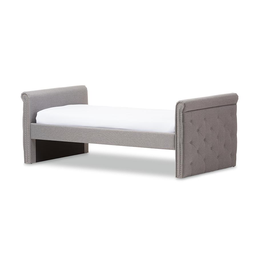 Grey Fabric Tufted Twin Size Daybed with Roll-out Trundle Guest Bed. Picture 7