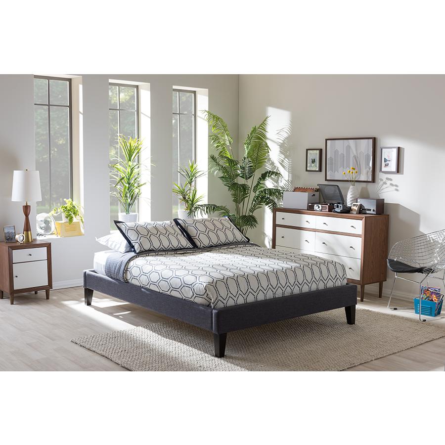 Lancashire Modern and Contemporary Grey Fabric Upholstered Full Size Bed Frame with Tapered Legs Dark Grey. Picture 4