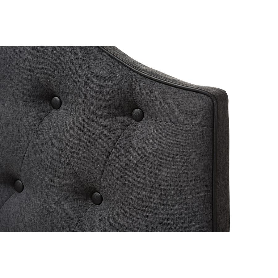 Windsor Modern and Contemporary Dark Grey Fabric Upholstered Scalloped Buttoned Queen Size Headboard. Picture 3