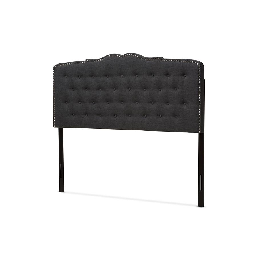 Lucy Modern and Contemporary Dark Grey Fabric Queen Size Headboard. Picture 1