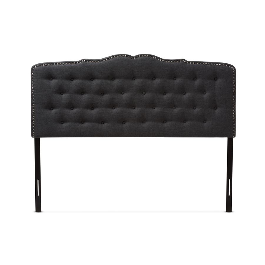 Lucy Modern and Contemporary Dark Grey Fabric Queen Size Headboard. Picture 2