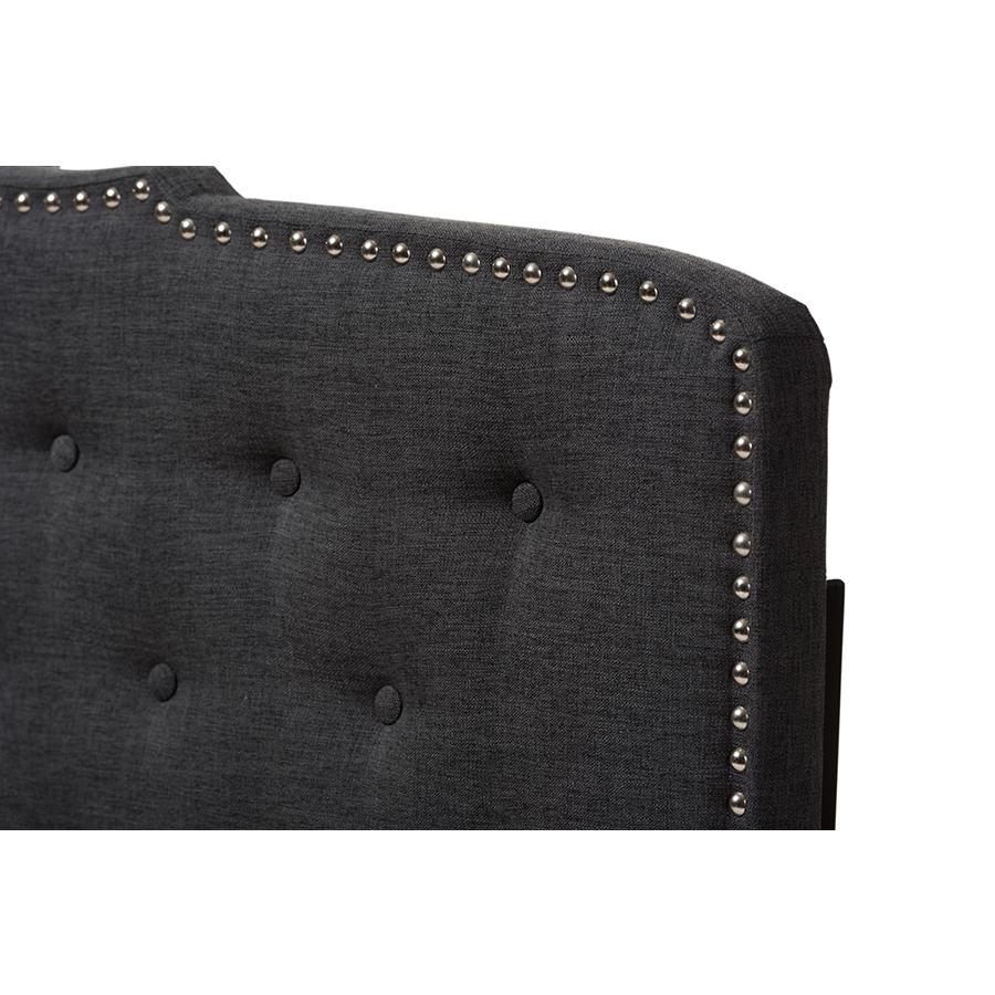 Lucy Modern and Contemporary Dark Grey Fabric Queen Size Headboard. Picture 3