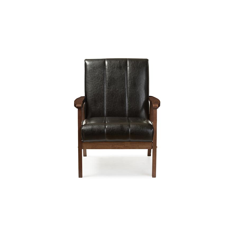 Nikko Mid-century Modern Scandinavian Style Black Faux Leather Wooden Lounge Chair. Picture 1