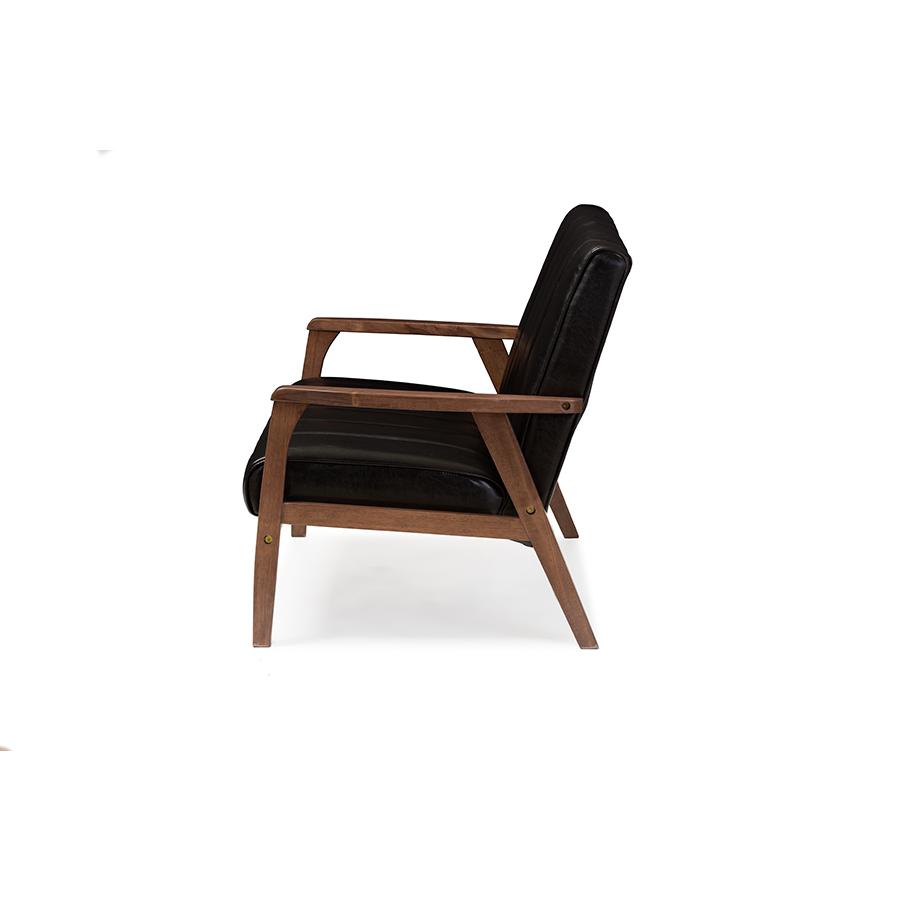 Nikko Mid-century Modern Scandinavian Style Black Faux Leather Wooden 2-Seater Loveseat. Picture 3