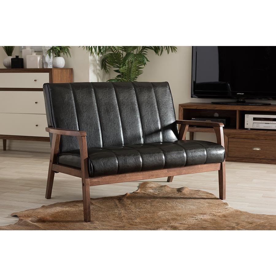 Leather Wooden 2-Seater Loveseat. Picture 4