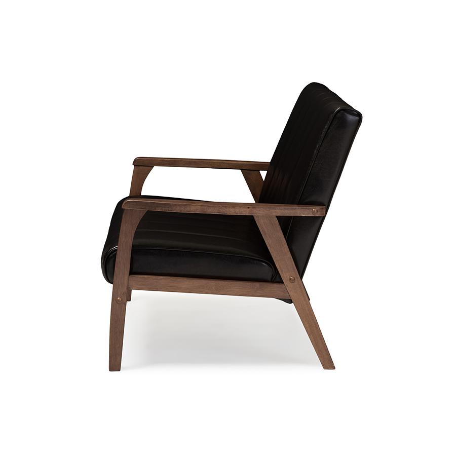 Nikko Mid-century Modern Scandinavian Style Dark Brown Faux Leather Wooden 2-Seater Loveseat. Picture 3