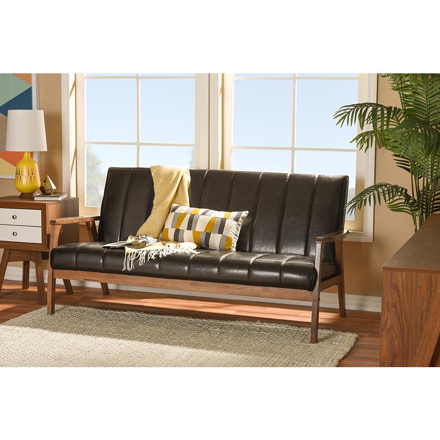 Leather Wooden 3-Seater Sofa. Picture 4