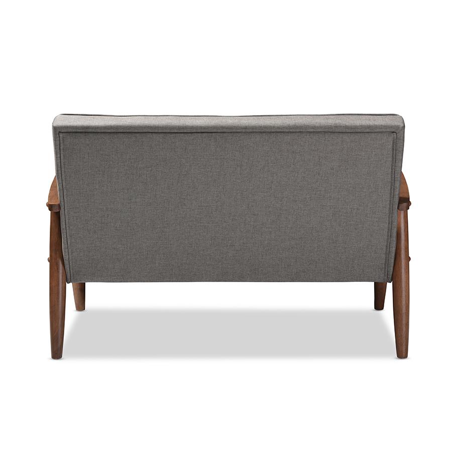 Sorrento Mid-century Retro Modern Grey Fabric Upholstered Wooden 2-seater Loveseat. Picture 4